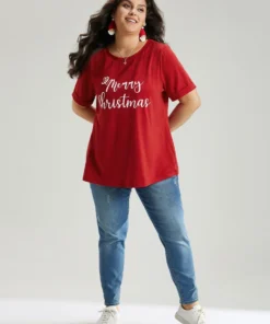 Christmas Print Round Neck T-shirt 24 Christmas Print Round Neck T-shirt -Clothing Shop 185028923 iq