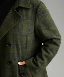 Plaid Lapel Collar Double Breasted Belted Woolen Coat -Clothing Shop 185057630 eu