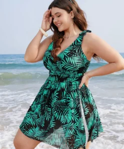 Plant Print Bow Ruffle Split Hem Swim Dress -Clothing Shop 185172468 ue a316ed7b dd0d 448e 8764 c2f7fbd36244