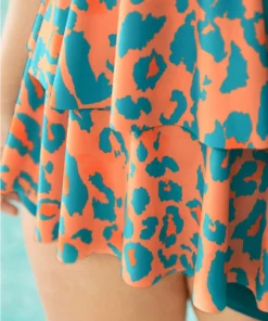 Leopard Contrast Ruffle Tiered Hem Tankini Top -Clothing Shop 185353038 bg