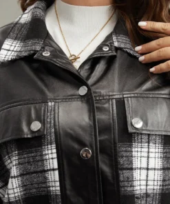 Plaid Patchwork Contrast Button Up Shacket -Clothing Shop 185512535 hj