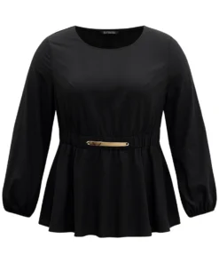 Cotton Solid Metal Detail Lantern Sleeve Blouse -Clothing Shop 185804794 oi 62875a7a 7946 47eb bafb 991e49907b59