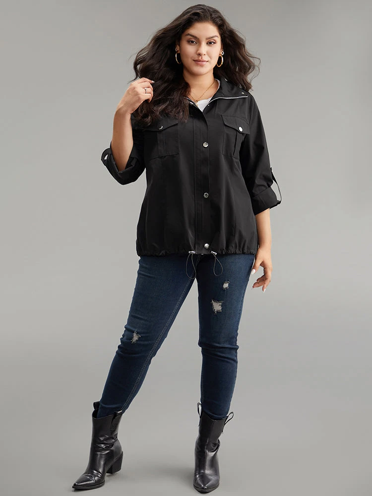 Solid Zipper Detail Button Up Drawstring Jacket 6 Solid Zipper Detail Button Up Drawstring Jacket - Image 4