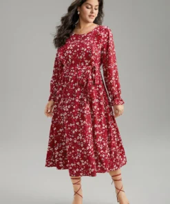 Ditsy Floral Belted Ruffle Sleeve Dress -Clothing Shop 186124121 jo