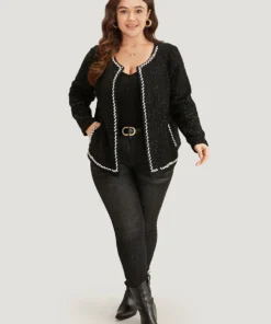 Pearl Tweed Beaded Texture Pocket Blazer -Clothing Shop 186282157 dc