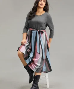 Striped Contrast Patchwork Belted Dress -Clothing Shop 186751095 qx 9c761bfa 390e 46ec b120 ffe388174947