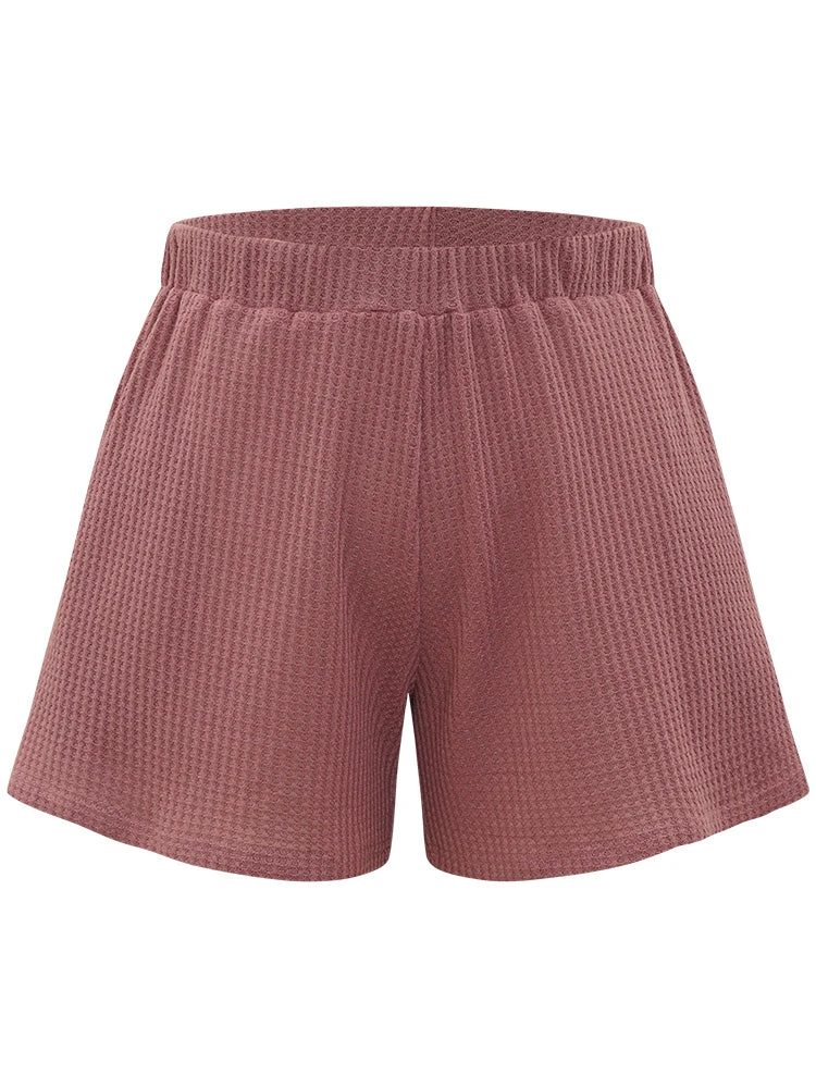 Plain Waffle Knit Sleep Elastic Waist Shorts 9 Plain Waffle Knit Sleep Elastic Waist Shorts - Image 7