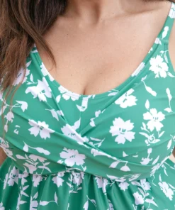 Crossover Adjustable Straps Ruffle Hem Floral Print Tankini Top -Clothing Shop 187507740 um