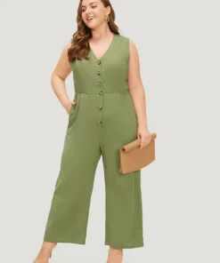 Plain Pocket Button Through Tank Jumpsuit