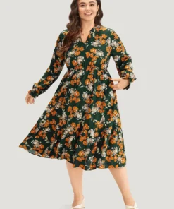 Floral Print Pocket Frill Trim Ruffle Dress -Clothing Shop 188069150 mw