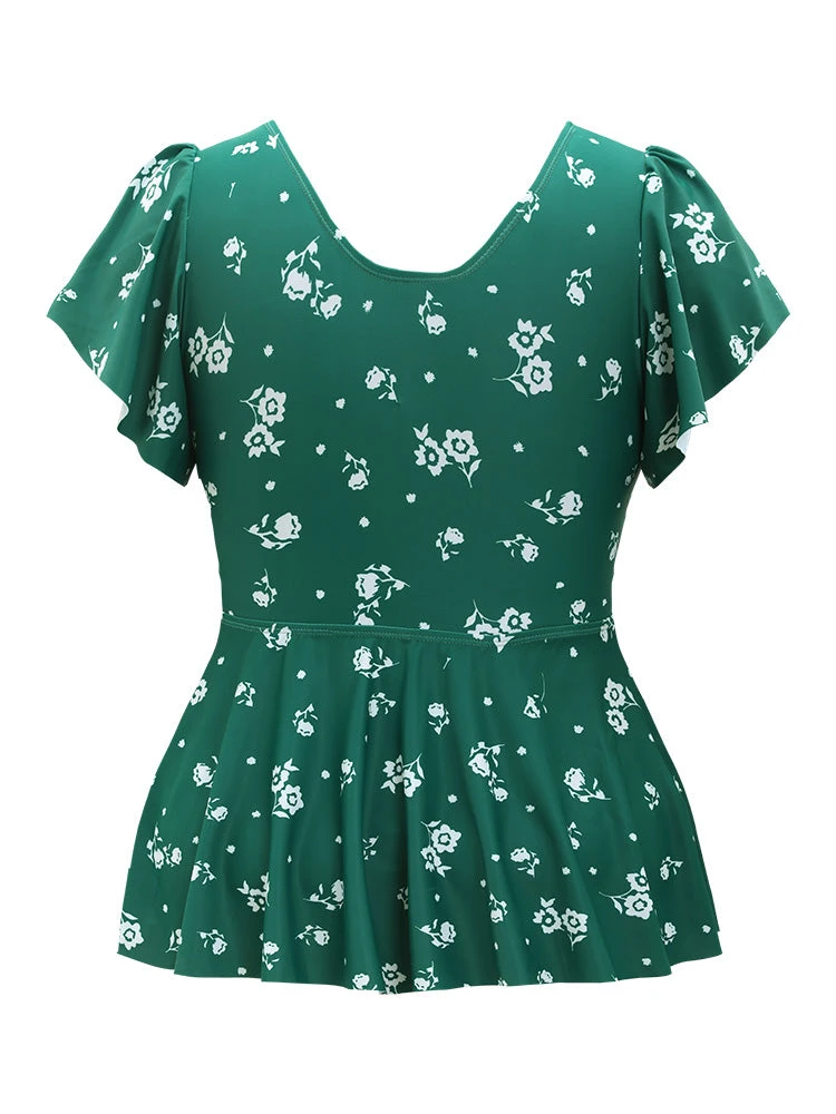 Floral Print V Neck Ruffle Sleeve Tankini Top 11 Floral Print V Neck Ruffle Sleeve Tankini Top - Image 9