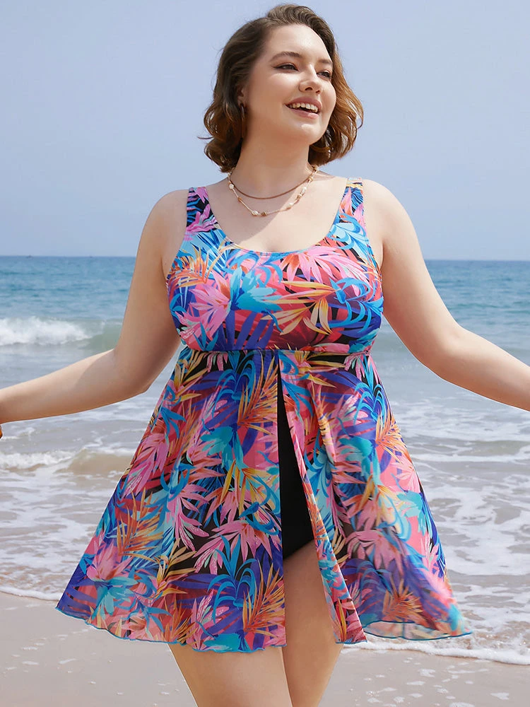 Tropical Print Ruffles Split Front Swim Dress 6 Tropical Print Ruffles Split Front Swim Dress - Image 4