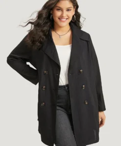 Halloween Solid Lapel Collar Double Breasted Pocket Coat -Clothing Shop 189453420 lo