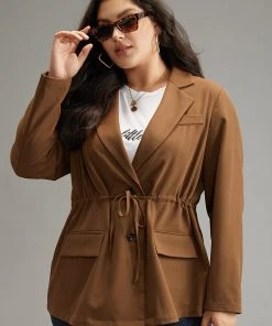 Anti-Wrinkle Drawstring Flap Pocket Blazer -Clothing Shop 18981349 fp
