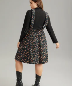 Corduroy Ditsy Floral Pocket Adjustable Straps Dress -Clothing Shop 190662718 bi