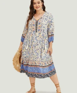 Bandana Tassels Ties Neck Pocket Ruffle Hem Dress -Clothing Shop 19093665 gm