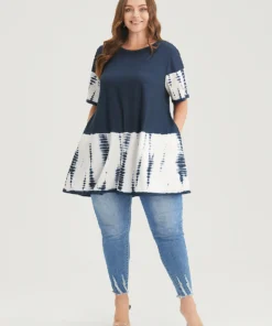 Tie Dye Patchwork Round Neck Pocket T-shirt -Clothing Shop 191117714 id