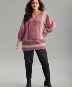 Ombre Surplice Neck Elastic Hem Pullover -Clothing Shop 191182304 ha