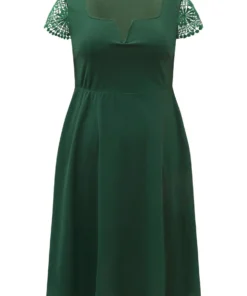 Solid Notched Pocket Cut Out Patchwork Dress -Clothing Shop 191678970 pl