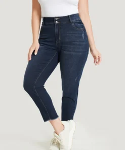 Very Stretchy High Rise Distressed Detail Raw Hem Jeans -Clothing Shop 191810989 sw