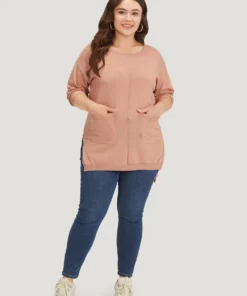 Solid Patched Pocket Split Side High Low Hem Pullover 16 Solid Patched Pocket Split Side High Low Hem Pullover -Clothing Shop 191925245 ke