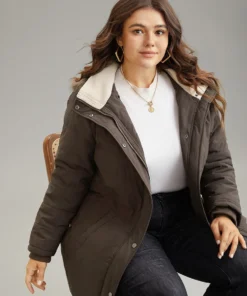 Contrast Pocket Fuzzy Detail Zipper Fly Coat -Clothing Shop 192212581 kg