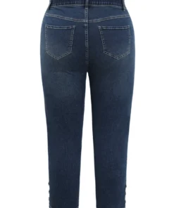 Very Stretchy High Rise Dark Wash Beaded Detail Cropped Jeans -Clothing Shop 192606142 av