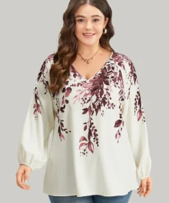 Plants Print Lantern Sleeve Button Detail Blouse -Clothing Shop 192693046 il b8b45ec2 b2a9 4762 9ee3 2bb4e34ceea4