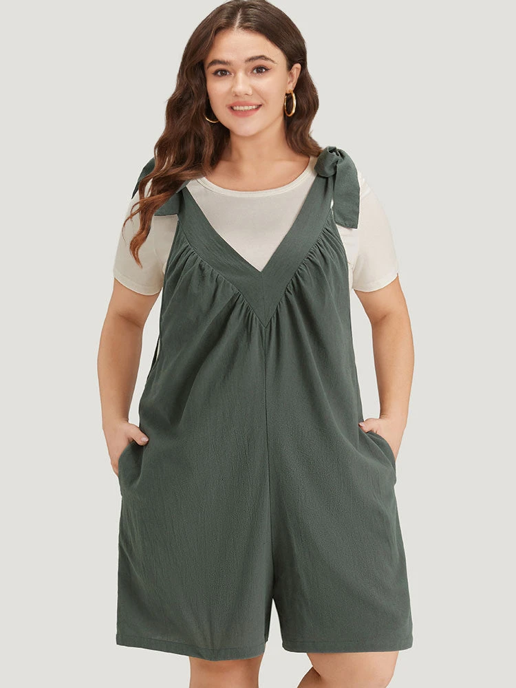 Plain Bowknot Gathered Pocket Overall Jumpsuit 3 Plain Bowknot Gathered Pocket Overall Jumpsuit