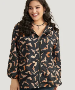 Halloween Bat Pattern Zipper Fly Hooded Coat -Clothing Shop 193481858 xm