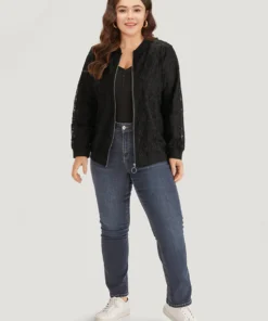 Lace Patchwork O Ring Zipper Elastic Cuffs Jacket -Clothing Shop 193880071 ug