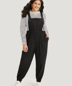 Solid Pocket Back Crisscross Elastic Waist Jumpsuit