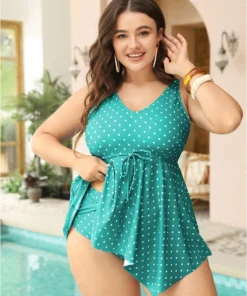 Polka Dot Hanky Hem Knot Front Tankini Top -Clothing Shop 194385981 om