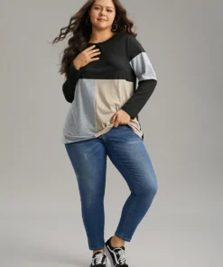 Colorblock Contrast Patchwork Round Neck T-shirt -Clothing Shop 19535450 hl