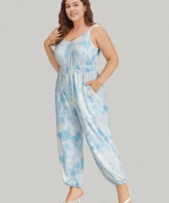 Tie Dye Pocket Shirred Cami Jumpsuit -Clothing Shop 195582023 sc