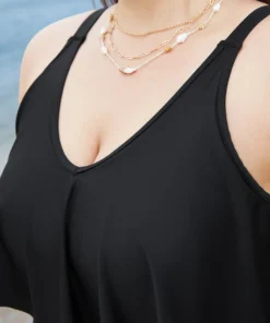 Adjustable Straps Asymmetrical Ruffle Tiered Tankini Top -Clothing Shop 195814351 op