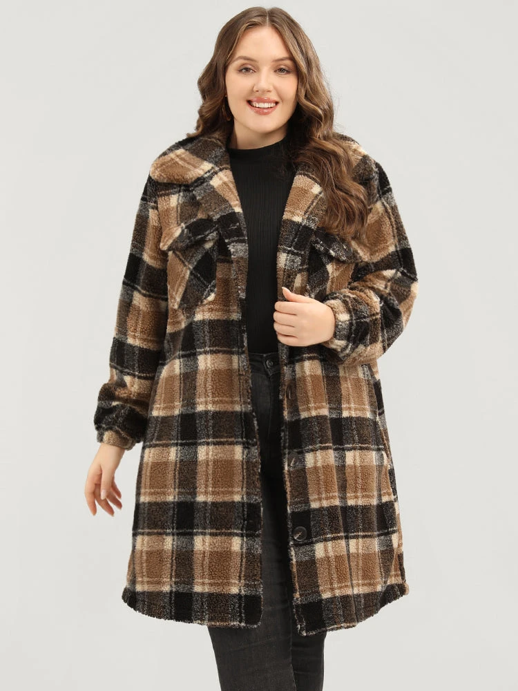Plaid Flap Pocket Button Up Teddy Coat 5 Plaid Flap Pocket Button Up Teddy Coat - Image 3