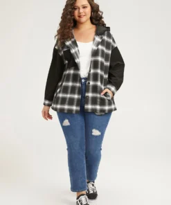 Plaid Hooded Patched Pocket Button Up Patchwork Coat -Clothing Shop 196301942 jl 4879fcfd f657 459a 9ae8 ea6e52068f80