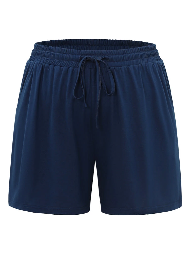 Solid Elastic Waist Pocket Drawstring Sleep Shorts 9 Solid Elastic Waist Pocket Drawstring Sleep Shorts - Image 7