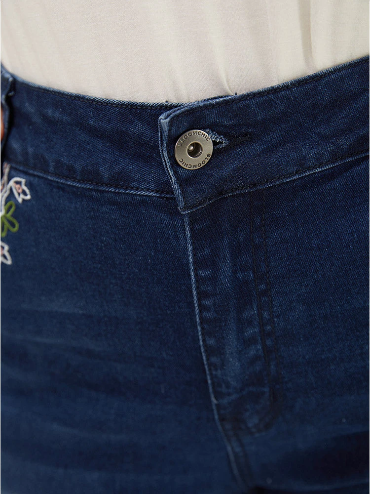 Straight Very Stretchy High Rise Dark Wash Embroidered Trim Jeans 10 Straight Very Stretchy High Rise Dark Wash Embroidered Trim Jeans - Image 8