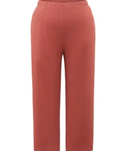 Cotton Solid Elastic Waist Pocket Sleep Pants -Clothing Shop 19766295 sv