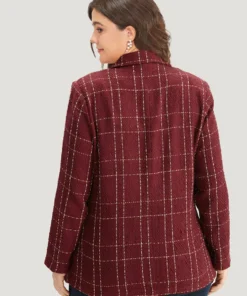 Halloween Plaid Tweed Button Up Pocket Lapel Collar Blazer -Clothing Shop 197873561 zw