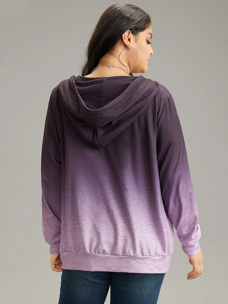 Ombre Hooded Zipper Drawstring Sweatshirt 4 Ombre Hooded Zipper Drawstring Sweatshirt - Image 2