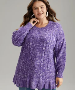 Heather Flutter Hem Cable Knit Pullover 13 Heather Flutter Hem Cable Knit Pullover -Clothing Shop 198569950 bz