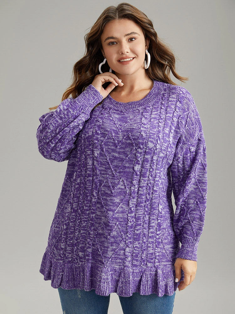 Heather Flutter Hem Cable Knit Pullover 5 Heather Flutter Hem Cable Knit Pullover - Image 3