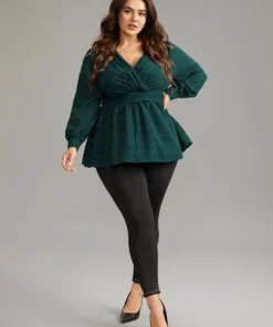 Plaid Wrap Ruched Lantern Sleeve Blouse -Clothing Shop 198698287 tf e0080a6b 43f6 4608 8853 f4dbf5098511