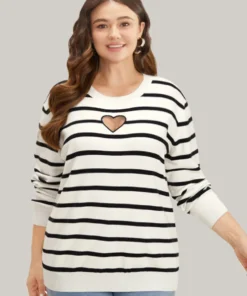 Supersoft Essentials Striped Heart Keyhole Mesh Pullover
