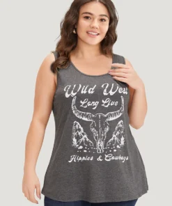 Western Country Graphic Crew Neck Tank Top