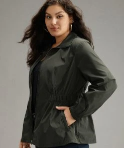 Wind-Resistant Waistline Inside Zipper Fly Windbreaker -Clothing Shop 199205914 bj