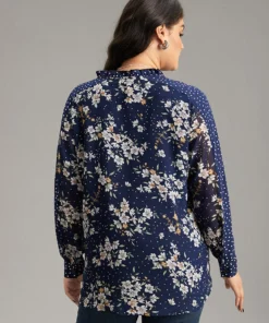 Chiffon Floral Polka Dot Patchwork Frill Trim Mesh Blouse 10 Chiffon Floral Polka Dot Patchwork Frill Trim Mesh Blouse -Clothing Shop 199377531 xa